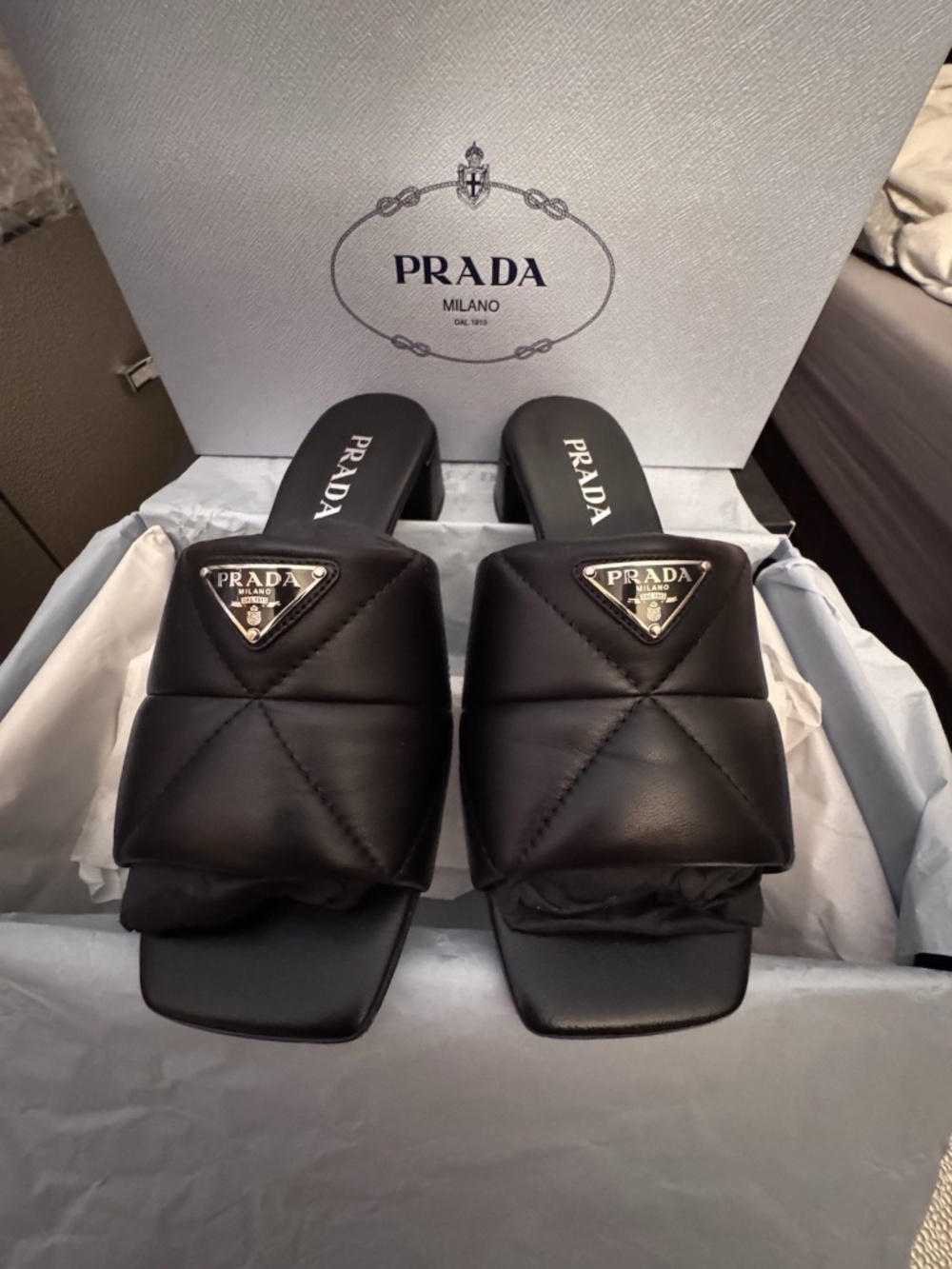 Prada Black Quilted Leather Slip-On Slides – Iconic Designer Sandals